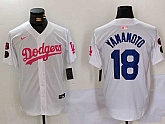 Men's Los Angeles Dodgers #18 Yoshinobu Yamamoto White Pink Vin & Kobe Patch Stitched Baseball Jersey,baseball caps,new era cap wholesale,wholesale hats